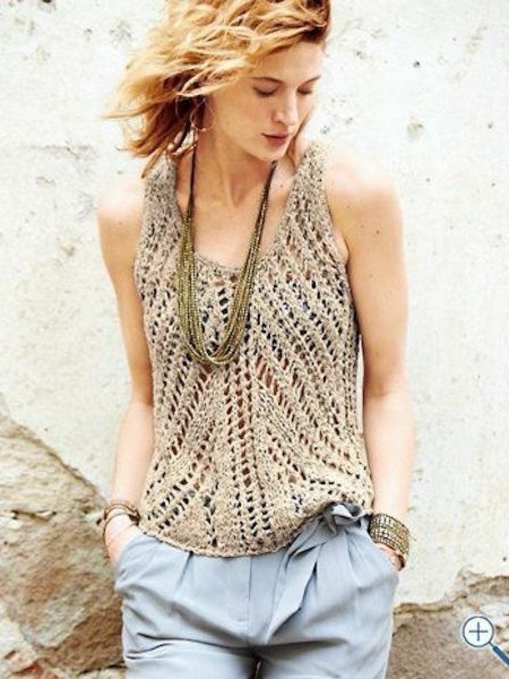 Eileen Fisher XL Open Knit Linen Blend Crochet Tank Boho Lagenlook Layering Top - Picture 3 of 13